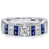 1.08 CT. TW. Princess Cut White & Blue Sapphire Wedding Band for Women in Sterling Silver