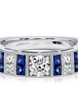1.08 CT. TW. Princess Cut White & Blue Sapphire Wedding Band for Women in Sterling Silver