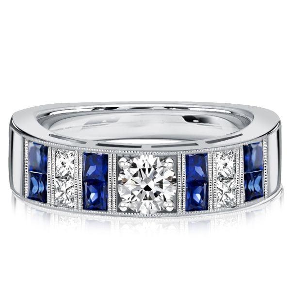 1.08 CT. TW. Princess Cut White & Blue Sapphire Wedding Band for Women in Sterling Silver