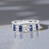 1.08 CT. TW. Princess Cut White & Blue Sapphire Wedding Band for Women in Sterling Silver