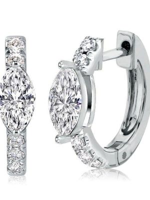 Sterling Silver Marquise Cut Huggie Hoop Earrings with 1.20 CTW Stones
