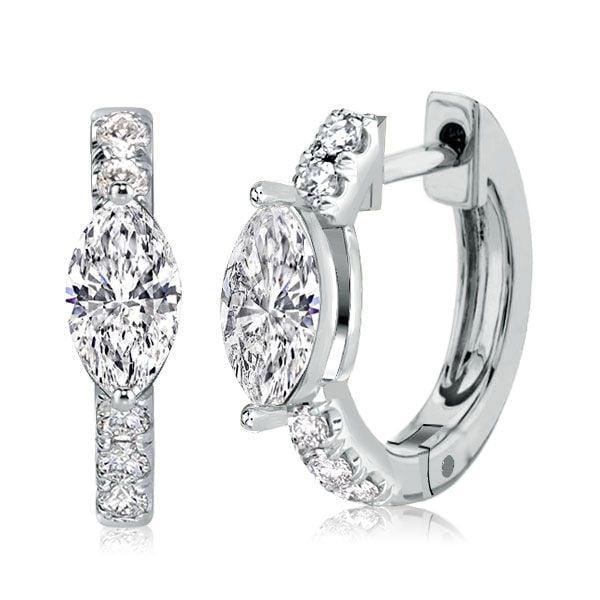 Sterling Silver Marquise Cut Huggie Hoop Earrings with 1.20 CTW Stones