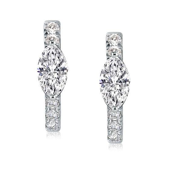Sterling Silver Marquise Cut Huggie Hoop Earrings with 1.20 CTW Stones