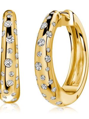 Golden Flush Hoop Earrings - 18K Gold Plated Sterling Silver with CZ