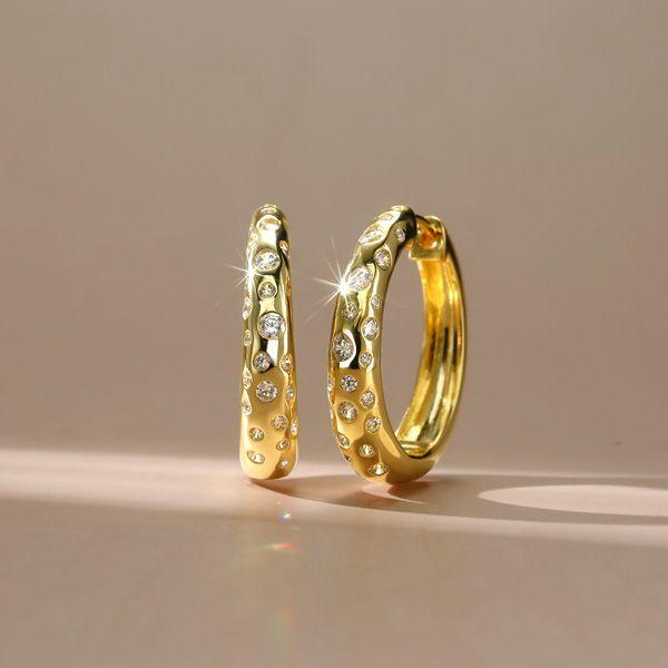 Golden Flush Hoop Earrings - 18K Gold Plated Sterling Silver with CZ
