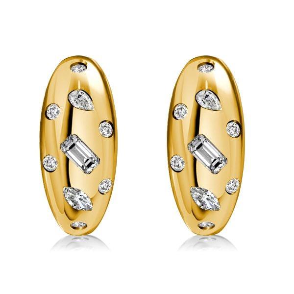 18K Gold Plated Sterling Silver Hoop Earrings with Multi Cut Flush Setting
