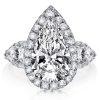 Pear Halo Three Stone Created White Sapphire Engagement Ring - 925 Sterling Silver
