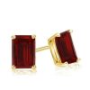 Emerald Garnet Stud Earrings - 18K Gold Plated Sterling Silver