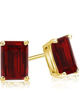 Emerald Garnet Stud Earrings - 18K Gold Plated Sterling Silver