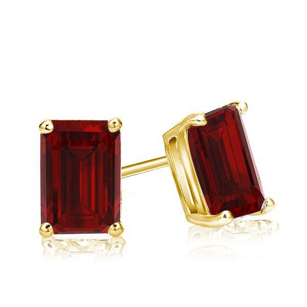 Emerald Garnet Stud Earrings - 18K Gold Plated Sterling Silver