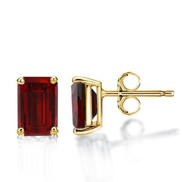 Emerald Garnet Stud Earrings - 18K Gold Plated Sterling Silver
