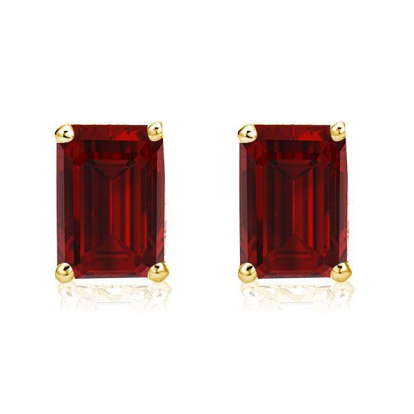 Emerald Garnet Stud Earrings - 18K Gold Plated Sterling Silver