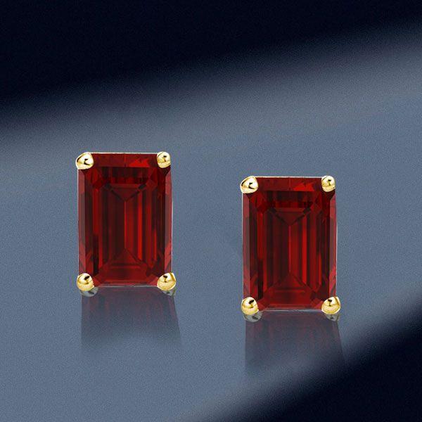 Emerald Garnet Stud Earrings - 18K Gold Plated Sterling Silver