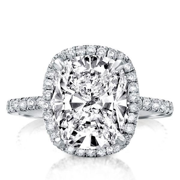 Cushion Halo Created White Sapphire Engagement Ring in Sterling Silver