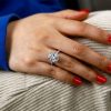 Cushion Halo Created White Sapphire Engagement Ring in Sterling Silver