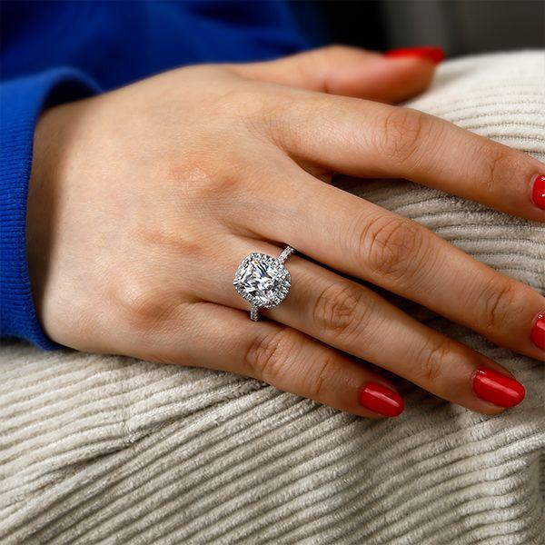 Cushion Halo Created White Sapphire Engagement Ring in Sterling Silver