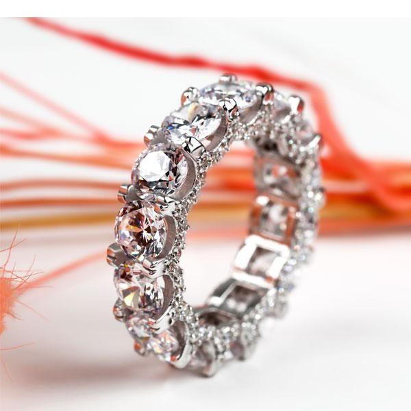 Sterling Silver Eternity Wedding Band with Created White Sapphires