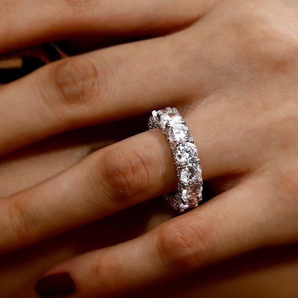 Sterling Silver Eternity Wedding Band with Created White Sapphires