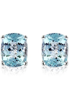 Cushion Cut Aquamarine Stud Earrings - 925 Sterling Silver