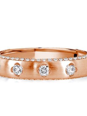 Rose Golden Floral Stacking Wedding Band - 925 Sterling Silver Ring for Women