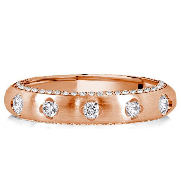 Rose Golden Floral Stacking Wedding Band - 925 Sterling Silver Ring for Women