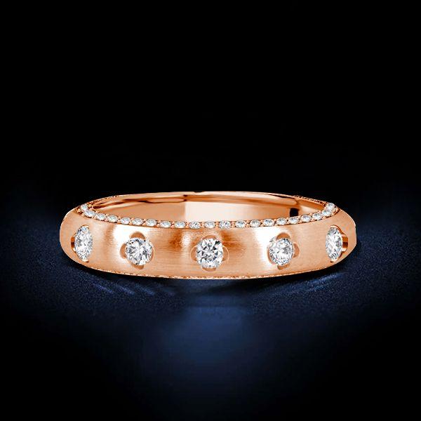 Rose Golden Floral Stacking Wedding Band - 925 Sterling Silver Ring for Women