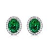 Oval Green Emerald and Sapphire Halo Necklace and Earrings Jewelry Set in Sterling Silver