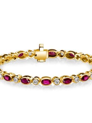 Golden Oval Ruby Tennis Bracelet for Women - 18K Gold Plated Sterling Silver