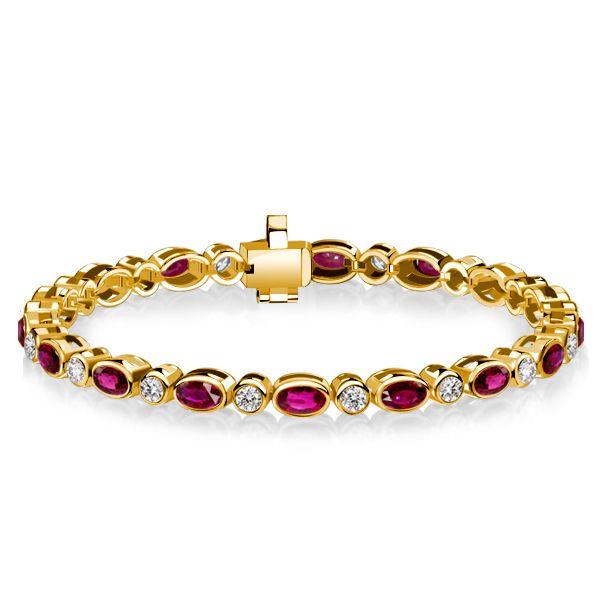 Golden Oval Ruby Tennis Bracelet for Women - 18K Gold Plated Sterling Silver