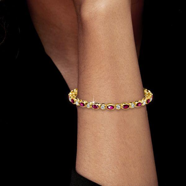 Golden Oval Ruby Tennis Bracelet for Women - 18K Gold Plated Sterling Silver