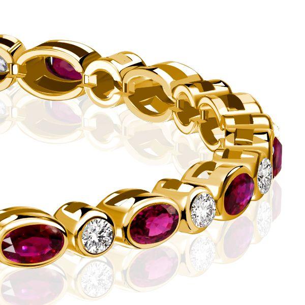 Golden Oval Ruby Tennis Bracelet for Women - 18K Gold Plated Sterling Silver