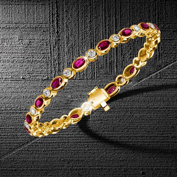 Golden Oval Ruby Tennis Bracelet for Women - 18K Gold Plated Sterling Silver