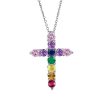 925 Sterling Silver Multi-Color Gemstone Cross Pendant Necklace for Women