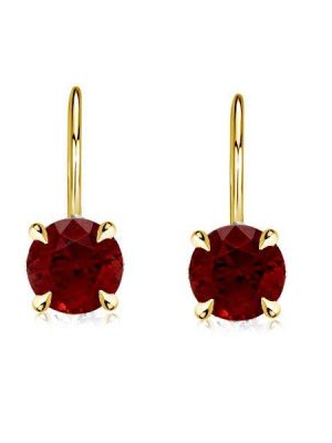 Garnet Drop Earrings: 18K Gold Plated Sterling Silver Round Cut Dangle Earrings