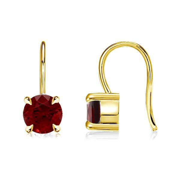 Garnet Drop Earrings: 18K Gold Plated Sterling Silver Round Cut Dangle Earrings