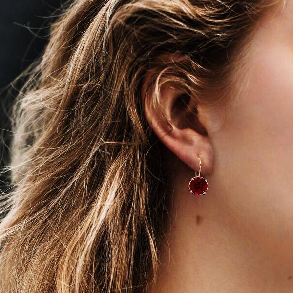 Garnet Drop Earrings: 18K Gold Plated Sterling Silver Round Cut Dangle Earrings