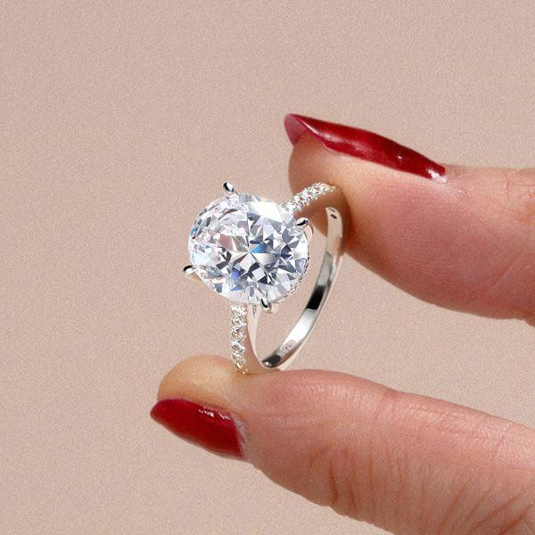 Oval Cut Sterling Silver Engagement Ring - 5 Carat Center Stone