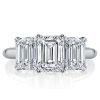 Emerald Cut Three Stone Engagement Ring - 925 Sterling Silver, 3.75 CTW
