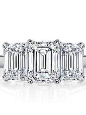 Emerald Cut Three Stone Engagement Ring - 925 Sterling Silver, 3.75 CTW