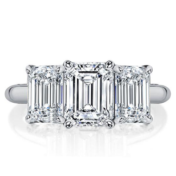 Emerald Cut Three Stone Engagement Ring - 925 Sterling Silver, 3.75 CTW