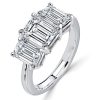 Emerald Cut Three Stone Engagement Ring - 925 Sterling Silver, 3.75 CTW