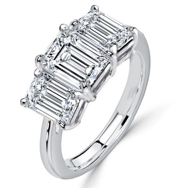 Emerald Cut Three Stone Engagement Ring - 925 Sterling Silver, 3.75 CTW