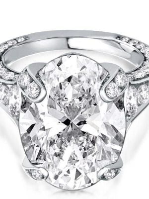 Oval Cut Engagement Ring in Rhodium-Plated Sterling Silver with 5.81 CT Center Stone