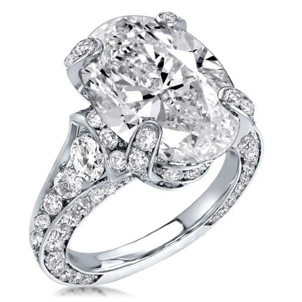Oval Cut Engagement Ring in Rhodium-Plated Sterling Silver with 5.81 CT Center Stone