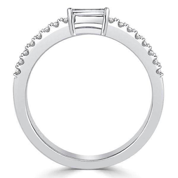 East West White Sapphire Baguette Cut Half Eternity Band in Rhodium Plated Sterling Silver