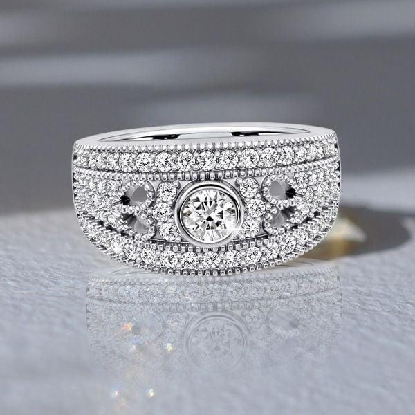 1.02 CT. TW. Round Cut Milgrain Half Eternity Band for Women in Sterling Silver
