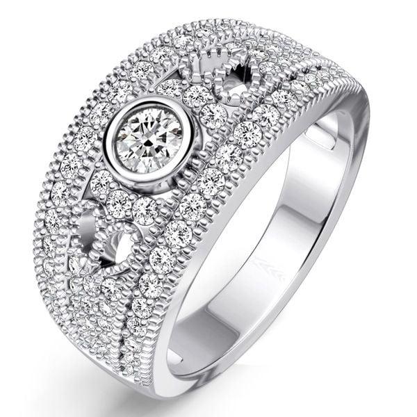 1.02 CT. TW. Round Cut Milgrain Half Eternity Band for Women in Sterling Silver