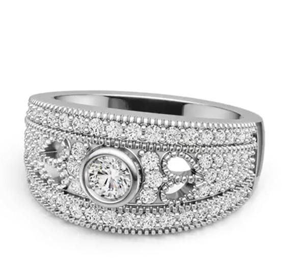 1.02 CT. TW. Round Cut Milgrain Half Eternity Band for Women in Sterling Silver