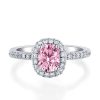 Pink Sapphire Halo Ring - 925 Sterling Silver