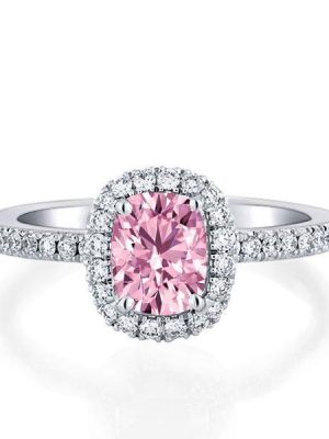 Pink Sapphire Halo Ring - 925 Sterling Silver